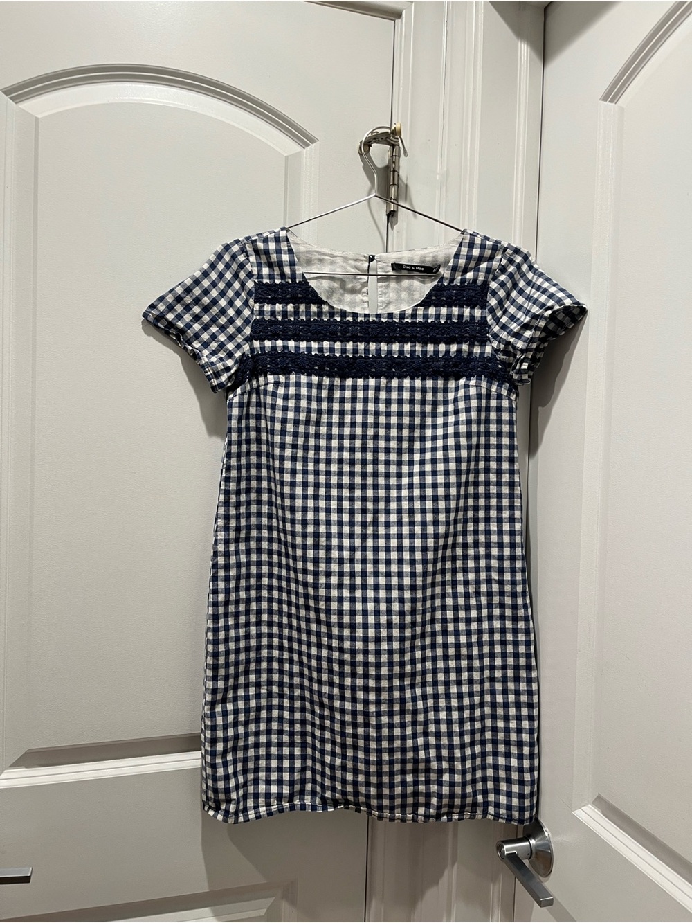 Doe & Rae Navy and White Gingham Short-Sleeve Dress
